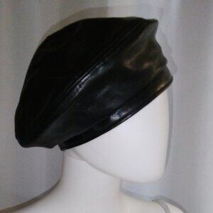 Black Leather Beret (Faux)